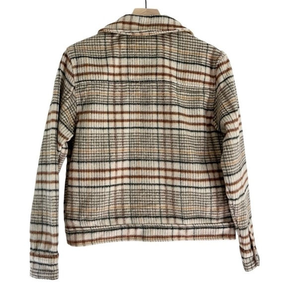 Joie Wool Women’s Button Front Pockets Plaid Jacket Shacket Tan Brown Size Small - Picture 3 of 9